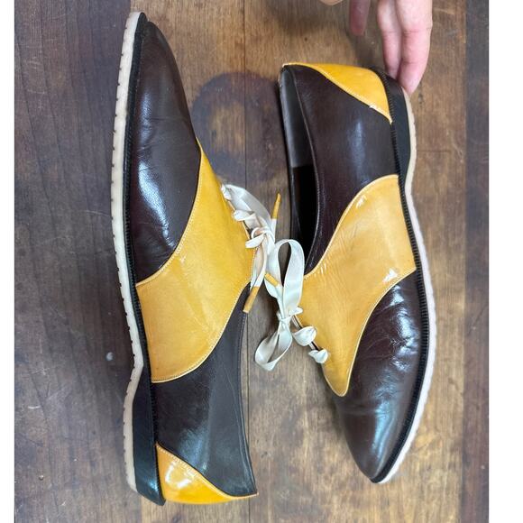 Glacée Vintage Italian Leather Women's Size 8 1/2 Lace Up Shoe Two Toned Brown - Picture 5 of 11